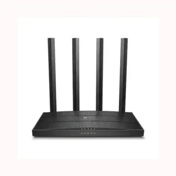 Router TPLINK nero con quattro antenne verticali per connettività wireless stabile e veloce