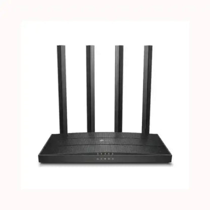 Router TPLINK nero con quattro antenne verticali per connettività wireless stabile e veloce
