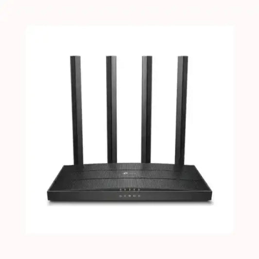 Router TPLINK nero con quattro antenne verticali per connettività wireless stabile e veloce