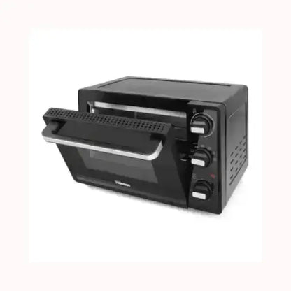 Fornetto nero Princess con porta aperta e manopole di controllo modello TRISTAR