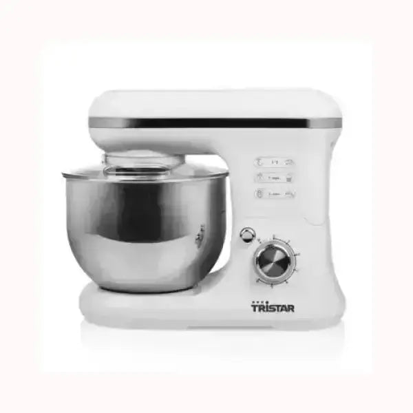 Impastatrice TRISTAR bianca con ciotola in acciaio inox e controllo velocità regolabile