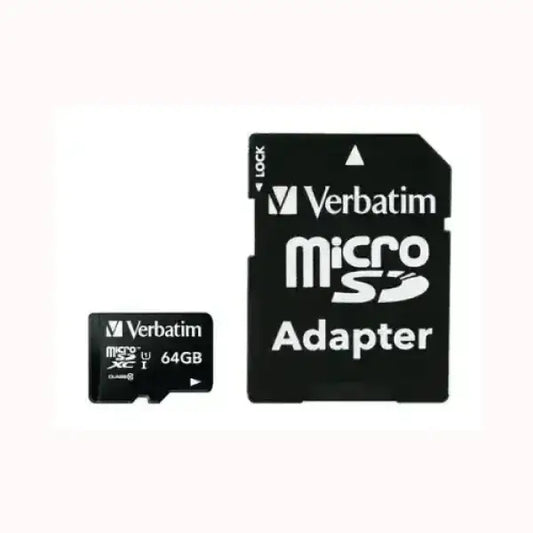Micro SD VERBATIM da 64GB con adattatore per espandere la memoria di dispositivi elettronici