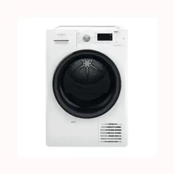 Asciugatrice WHIRLPOOL bianca a carica frontale con display digitale e manopola di controllo