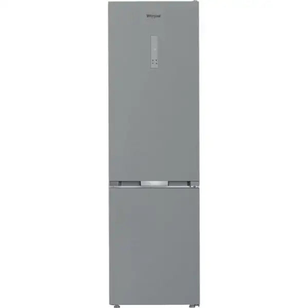 Frigo combinato Whirlpool grigio con doppia porta e design moderno per cucina
