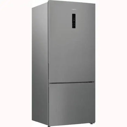 Frigorifero Hotpoint verticale in acciaio inox con doppia porta e pannello di controllo digitale