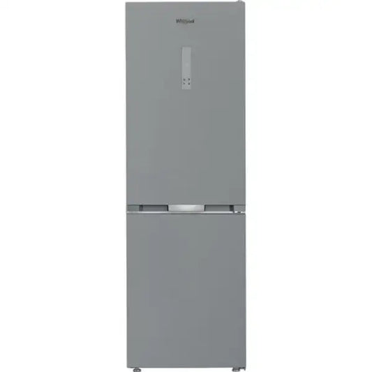 Frigorifero Whirlpool verticale grigio con doppia porta e design moderno