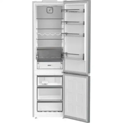 Frigorifero combinato Whirlpool bianco con vano frigorifero superiore e congelatore inferiore aperti