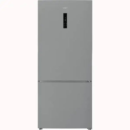 Frigorifero Hotpoint grigio con doppia porta e pannello di controllo digitale