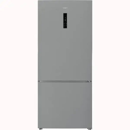 Frigorifero Hotpoint grigio con doppia porta e pannello di controllo digitale