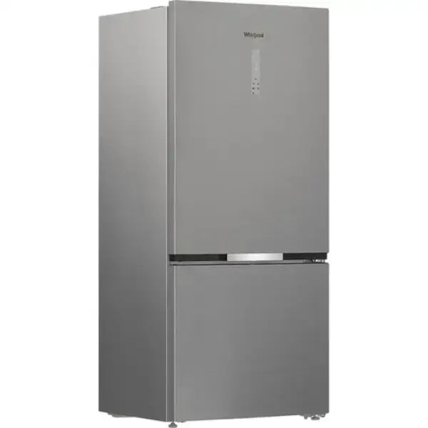 Frigorifero Whirlpool a doppia porta in acciaio inox con design moderno e pannello di controllo