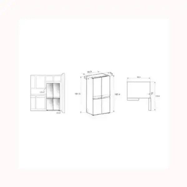 Disegno tecnico con misure dettagliate del frigorifero WHIRLPOOL a doppia anta