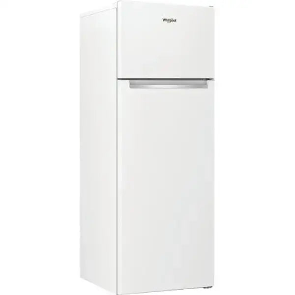 Frigorifero Whirlpool bianco con congelatore superiore e design compatto verticale