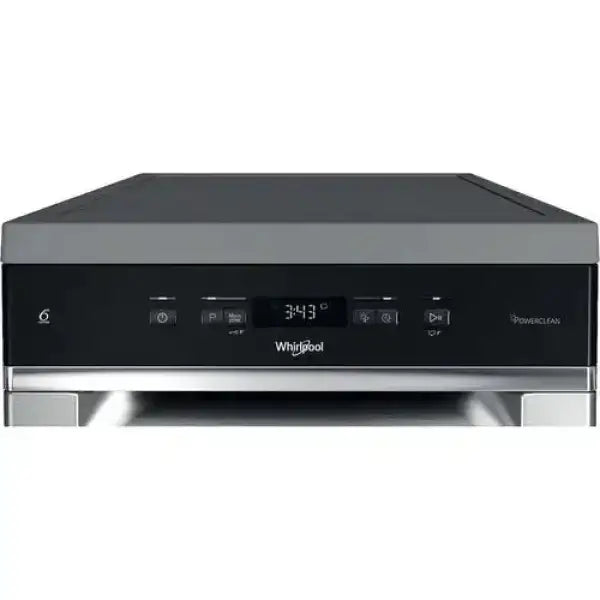 Lavastoviglie Whirlpool con pannello di controllo digitale e design moderno in acciaio inox