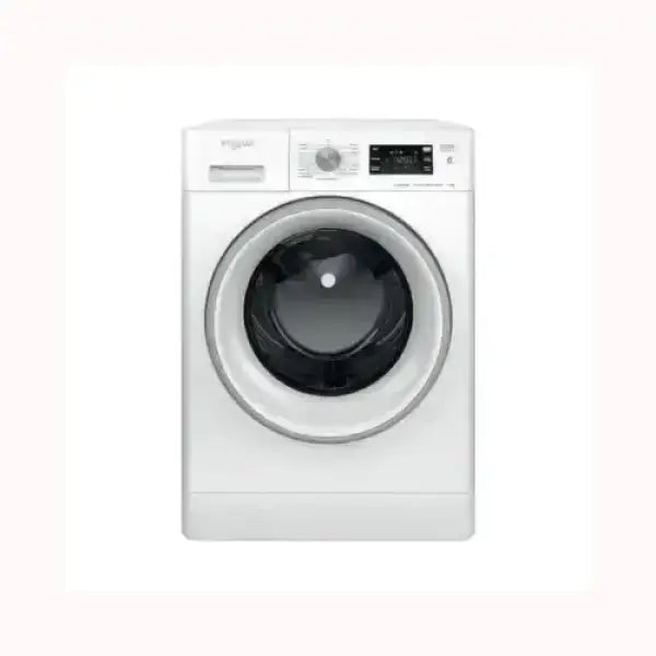 Lavatrice frontale bianca WHIRLPOOL con porta a oblò e pannello di controllo digitale