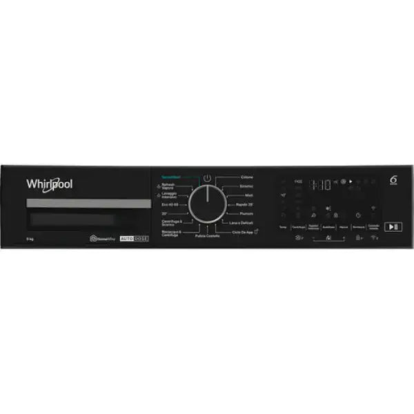 Pannello di controllo digitale di lavatrice Whirlpool con selettore programmi e display LED