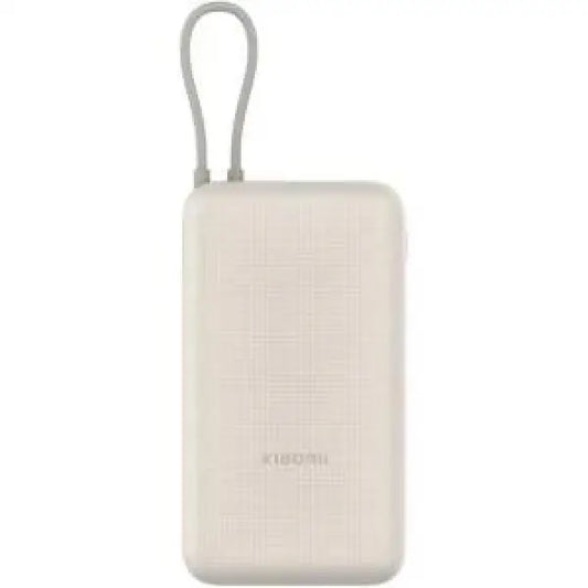 Xiaomi Powerbank beige con superficie texturizzata e cavo di ricarica integrato compatto