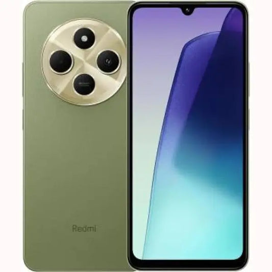 Smartphone Xiaomi verde con tripla fotocamera posteriore e schermo ampio con notch a goccia