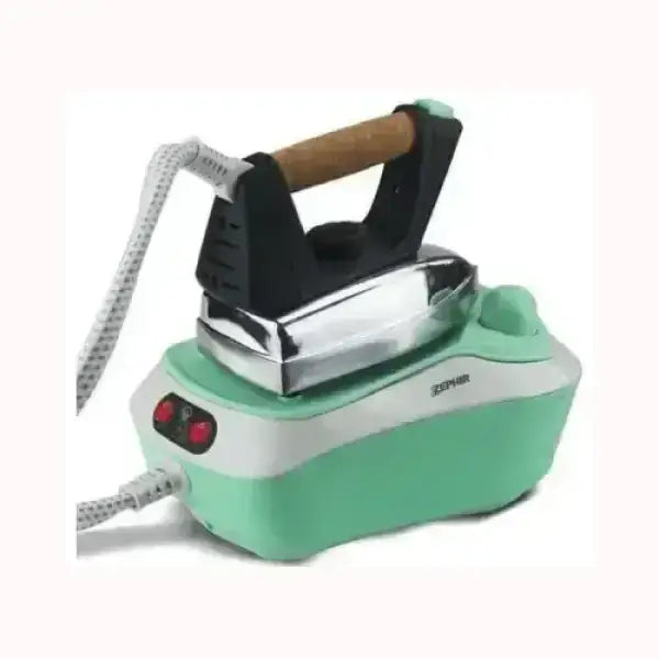 Ferro da stiro ZEPHIR con base verde e bianca e manico in legno per stiratura professionale