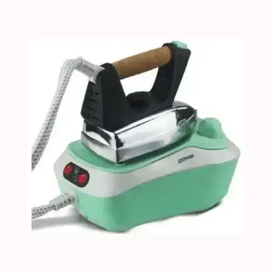 Ferro da stiro ZEPHIR con base verde e bianca e manico in legno per stiratura professionale
