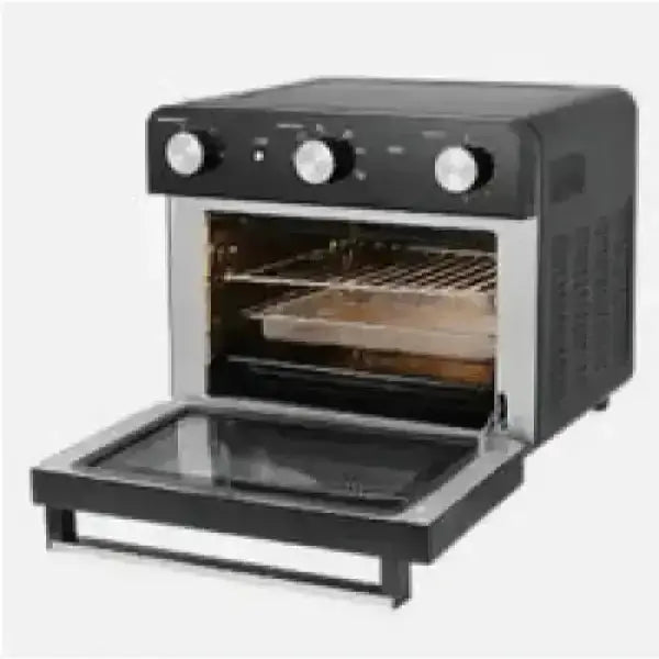 Fornetto ZEPHIR con porta aperta, manopole di controllo e interno in acciaio inox