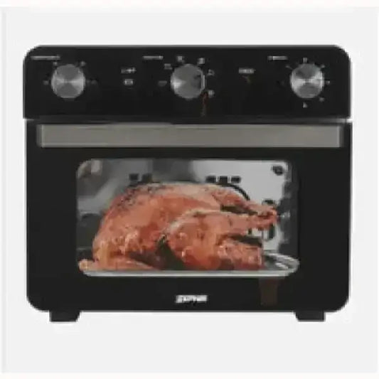 Fornetto ZEPHIR nero con manopole e pollo arrosto all'interno per cottura versatile