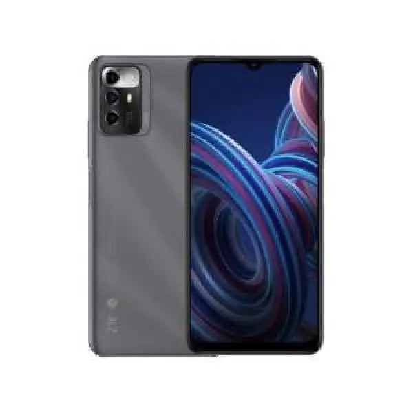 Smartphone ZTE Blade A72 grigio con doppia fotocamera posteriore e schermo ampio con notch a goccia
