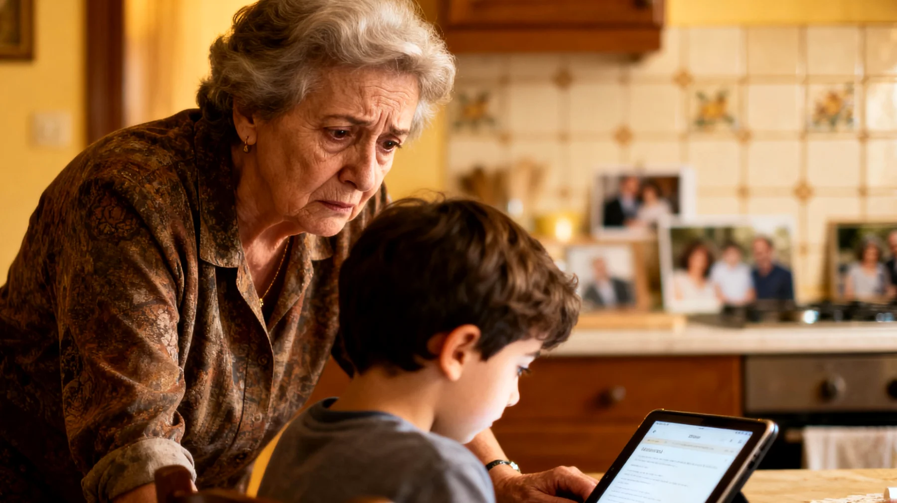 Nonna preoccupata perché i nipoti bambini mostrano contenuti inappropriati sui social o rischiano di entrare in contatto con sconosciuti online, ma non sa come intervenire senza creare conflitti con i genitori o spaventare i bambini"
